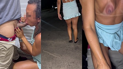 Resenha com amigos do corno: a Hotwife se exibiu e acabou sendo fundida no banheiro masculino, depois foi levada pro dogging onde deu pra cinco machos sedentos