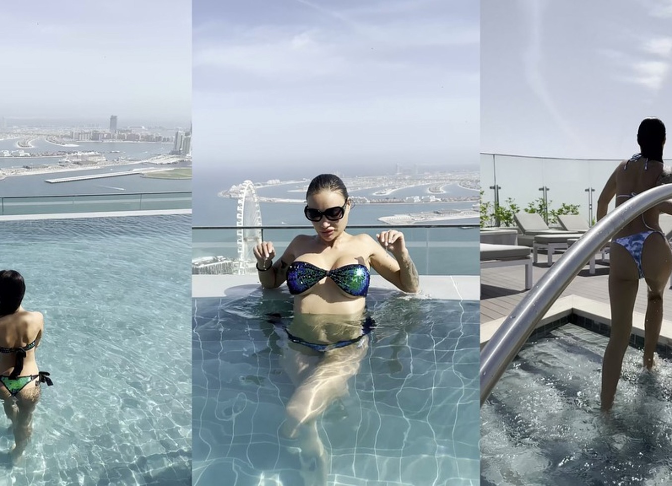 Monika Fox Poses in Bikini & Swims in Pool on Roof of Hotel
