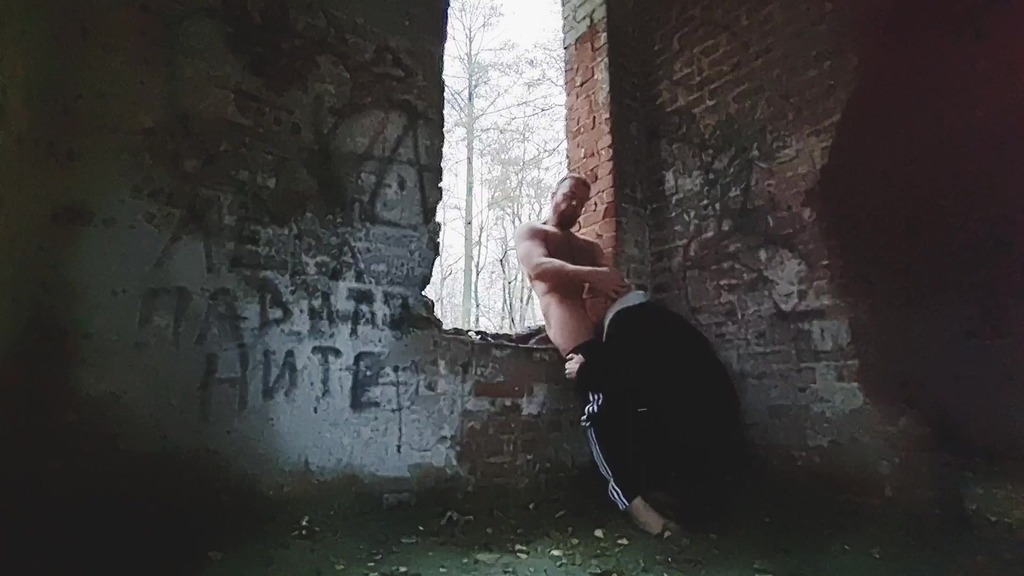 Thumbnail of a young guy caught a pissing jock in an abandoned house and got fucked by him