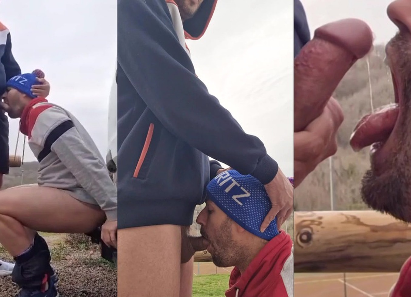 A Guy Sucks A Big Cock That Ejaculates A Big Dose Of Sperm Un His Face Outside