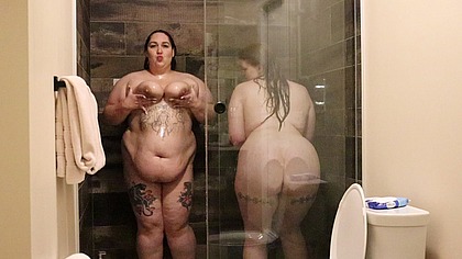 Two big tit bbw babes having fun in the shower authentic playful unedited footage