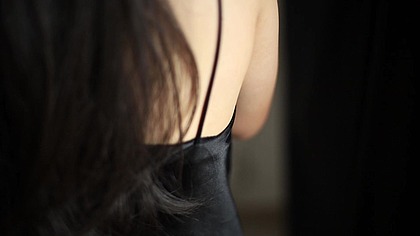 SEXY INDIAN GIRL IN BLACK SATIN DRESS