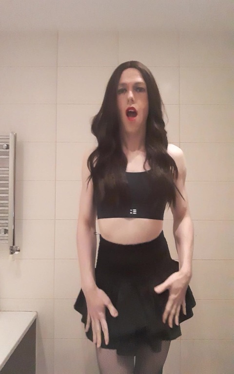 horny femboy plays with dildo and cums through fishnets