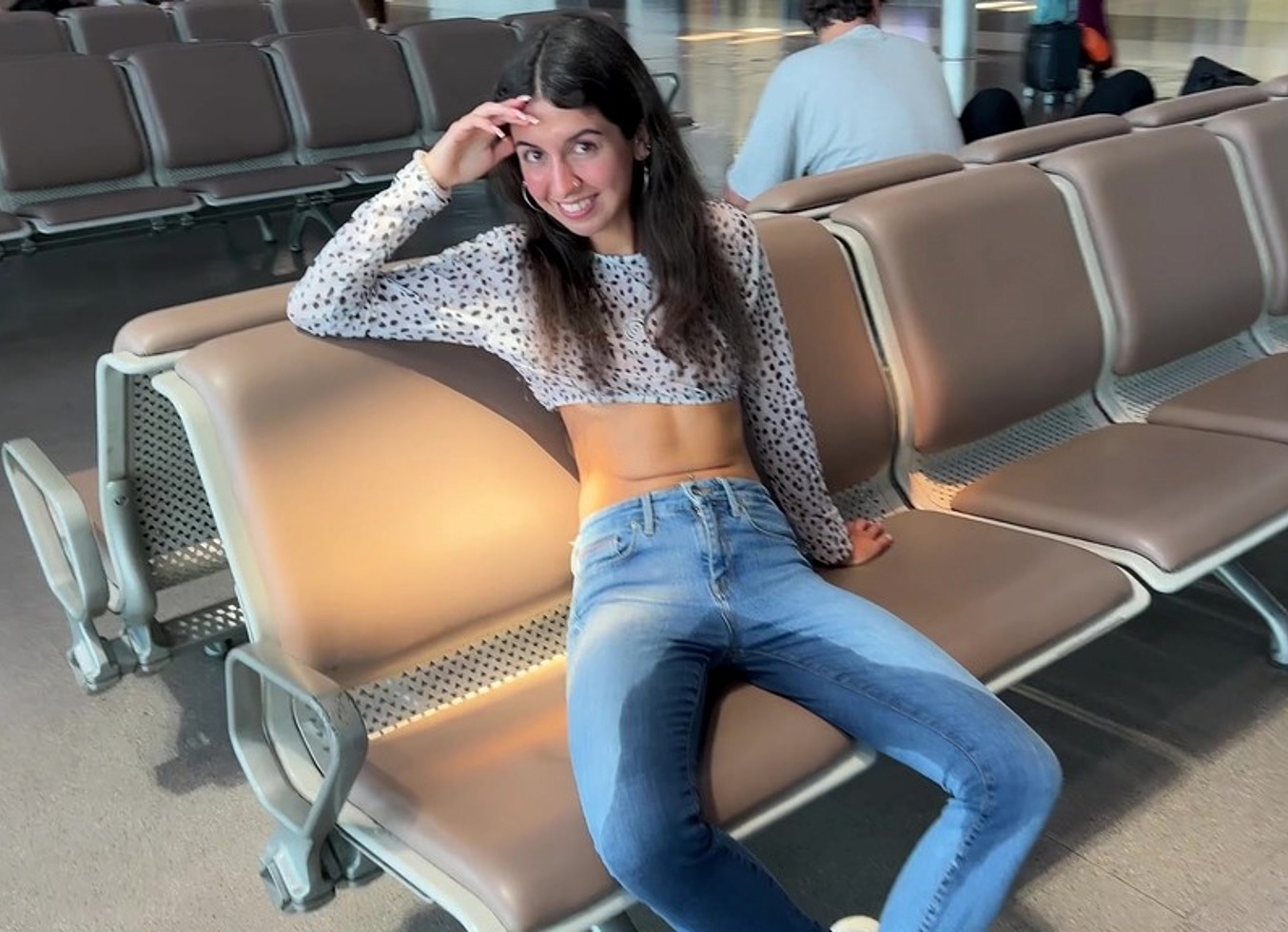 Risky Wetting Jeans In Airport Public Pee Desperation