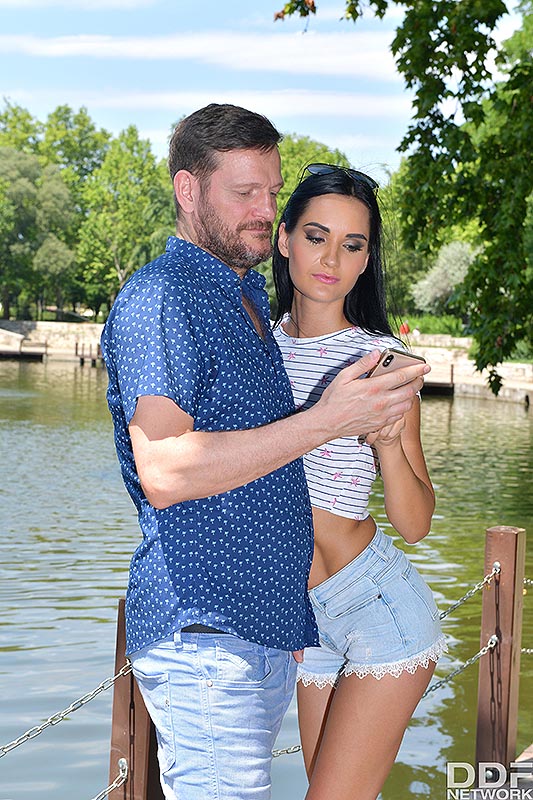 Unforgettable double penetration action with brunette babe Megan #1