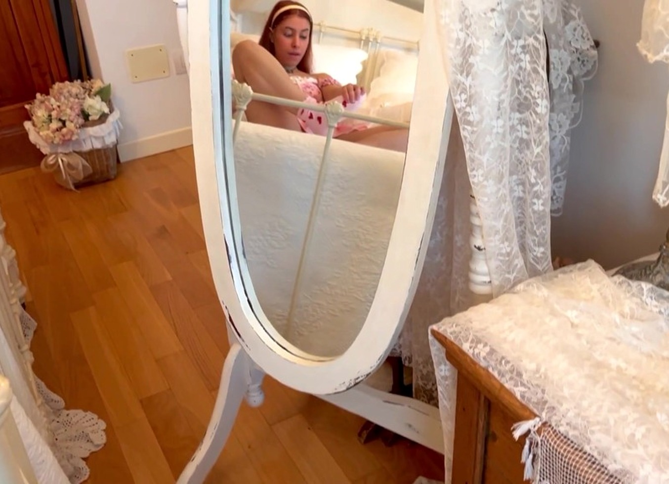 While I Was Reading A Book I Noticed The Hot Sissi Touching Herself And Masturbating With A Very Delicate Orgasm. Enjoy The View As I Also Did