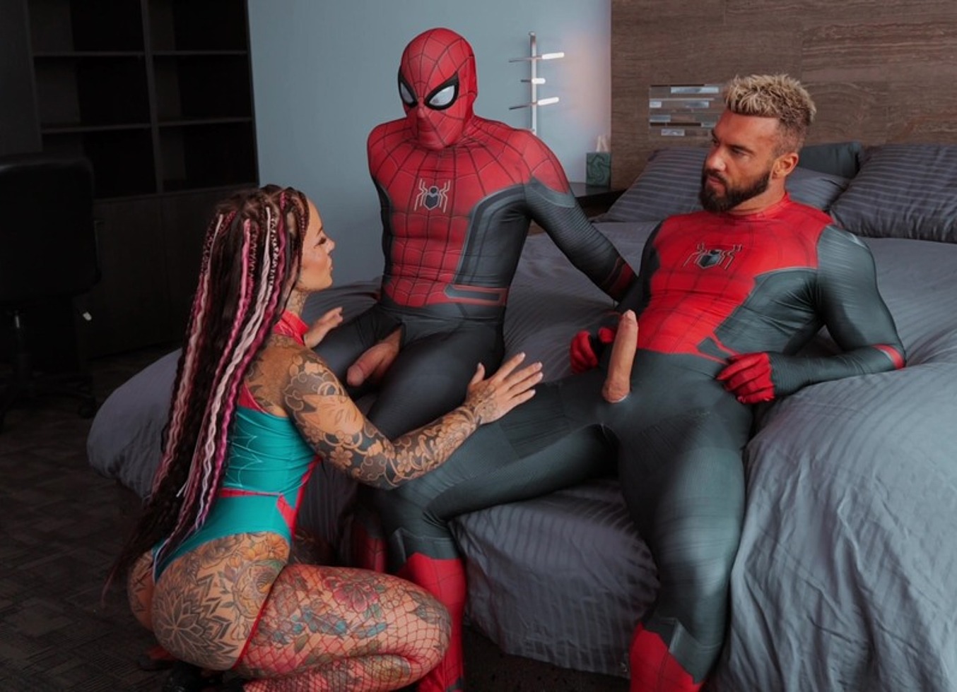 Two Spiderman Vs. Tattooed Babe Mandi Cat