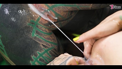 3 TATTOO lesbians play with CUM - ANAL gape, prolapse, ASS CUM SWAP + first time anal - punk, goth, alt porn - ANUSKATZZ - ZF012