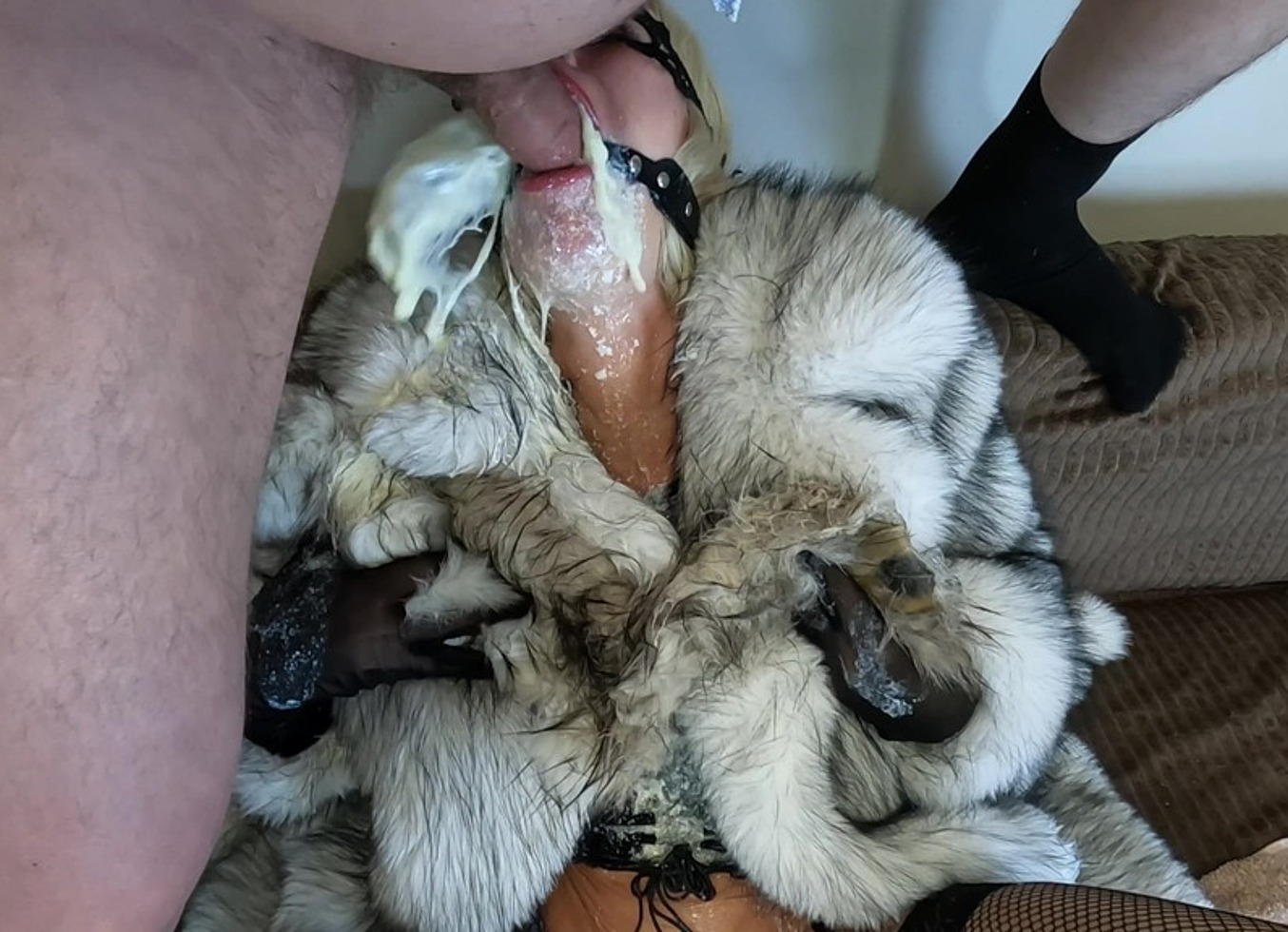 Lady Crazywifeslut In Fur Coat Stuffed Her Throat G O A T (Messy, Sloppy, Nasty, Dirty, Puke, Vomit)