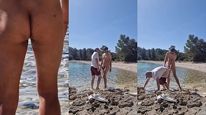Hiker catches a guy getting naked on a beach and he gets his ass fucked by him