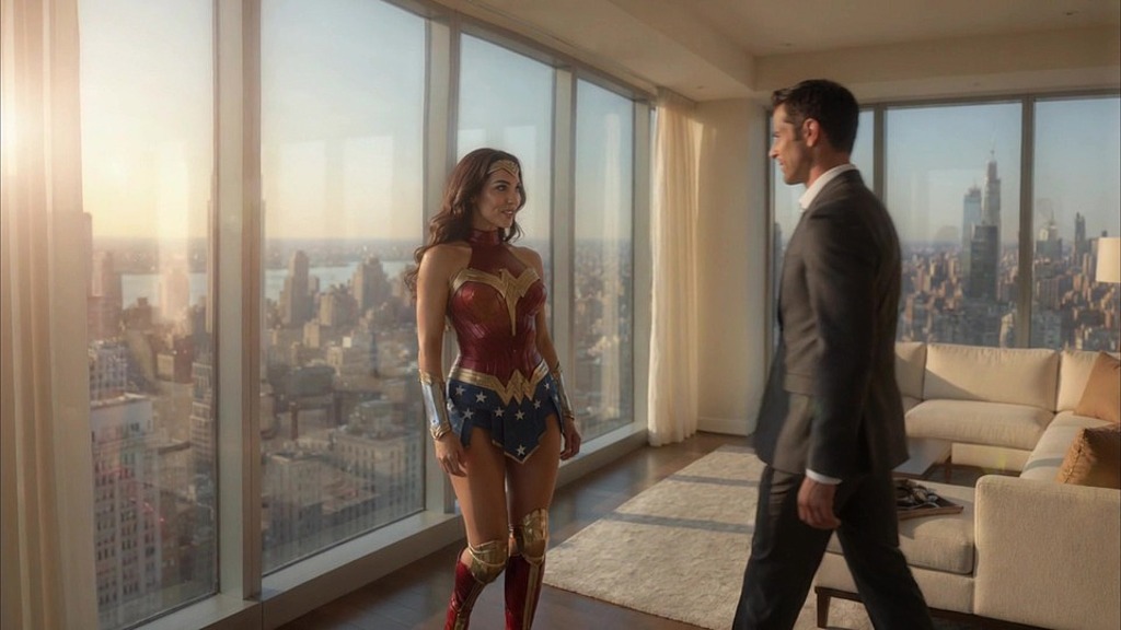wife surprises her husband by arriving dressed as wonder woman; things got so hot that they ended up having sex in the office and he cums on her face (ai-generated video) () wife surprises her husband by arriving dressed as wonder woman; things got so hot that they ended up having sex in the office and he cums on her face (ai-generated video) ()
