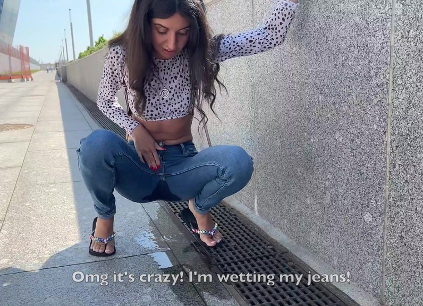 Public Pee Wetting Jeans On Street