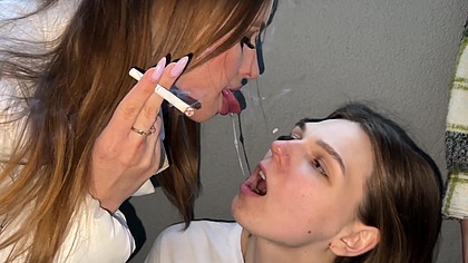 Sadistic Humiliation Of Human Ashtray With Spit And Ashes - Public Lezdom Party