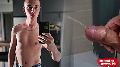 Erection cock long pissing in the bathroom