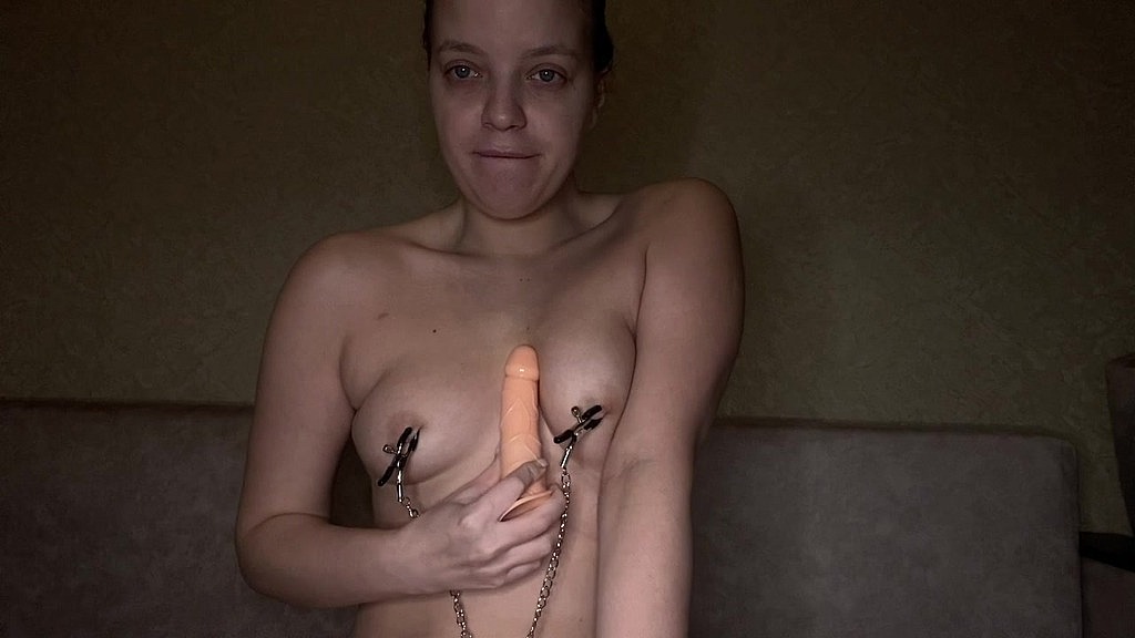 a young amateur with clamps on her nipples whips herself and then sucks a dirty fake cock just pulled out from her tight hole (Rita Kis) a young amateur with clamps on her nipples whips herself and then sucks a dirty fake cock just pulled out from her tight hole (Rita Kis)