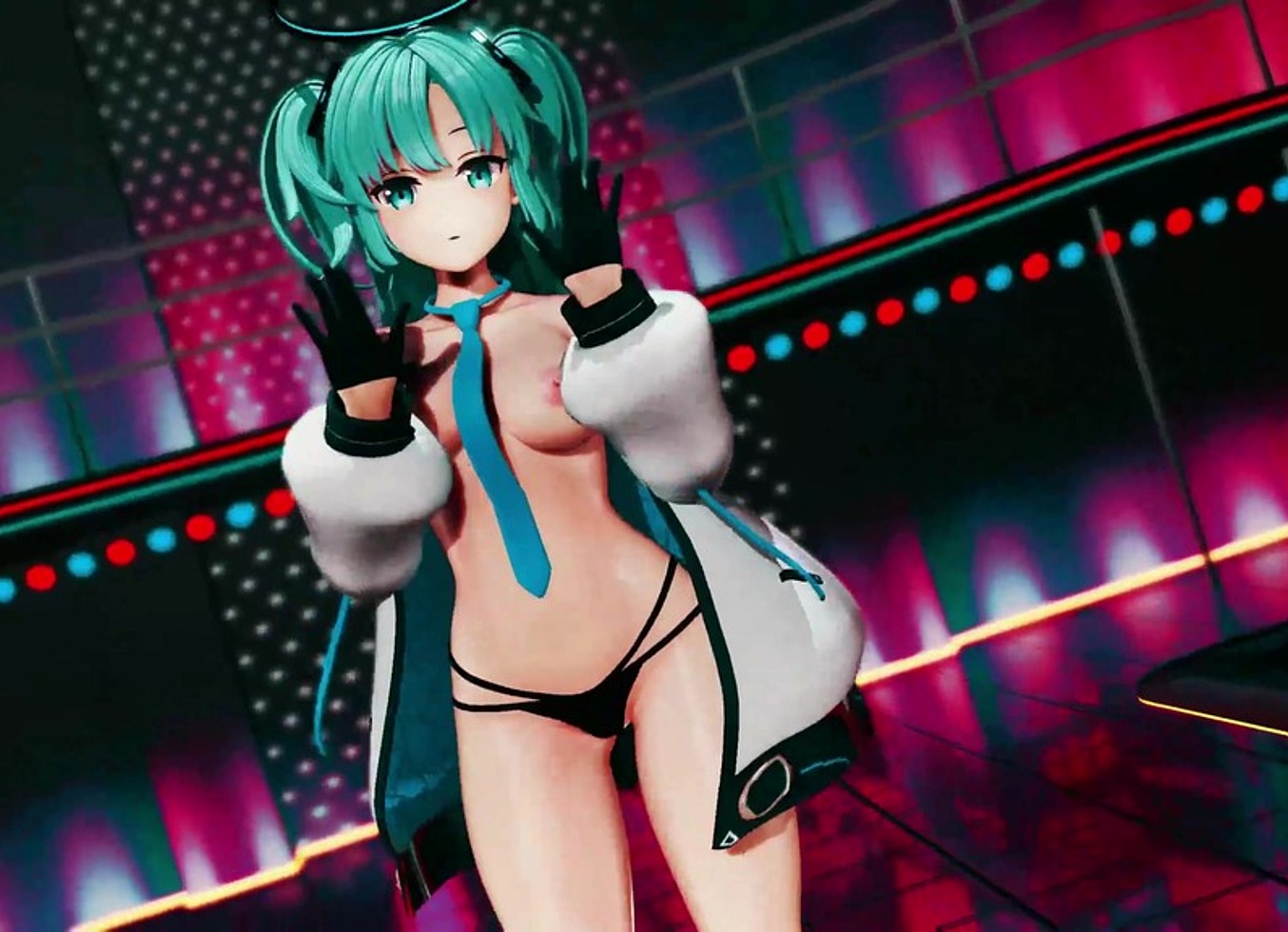 Hayase Yuuka Hentai Blue Archive No Bra Dance Queencard Mmd 3D Clear Blue Hair
