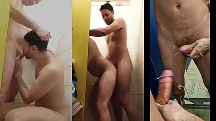 Guys who meet at the campsite start a game of pool, suck each other's cocks and end up fucking in the showers.