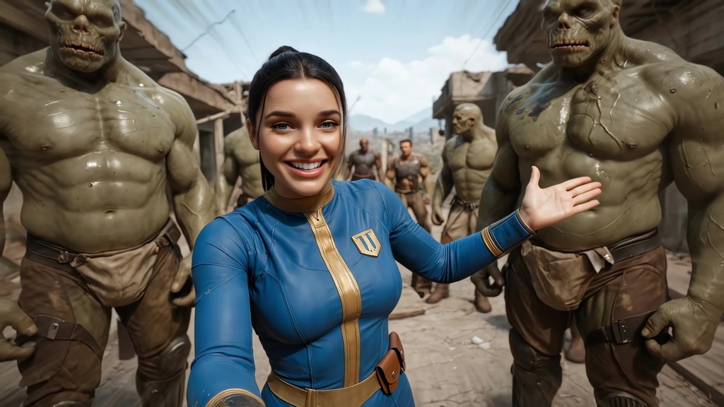 virgin vault girl vlogs her first time on the surface... mutants take her virginity in a savage gangbang! - ai generated