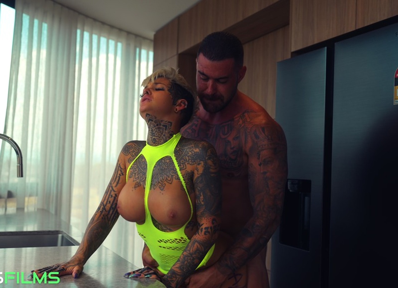 Tattooed Babe Fucked in the Kitchen