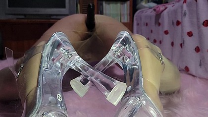 Hot teen trans play with a vibrator inside her ass