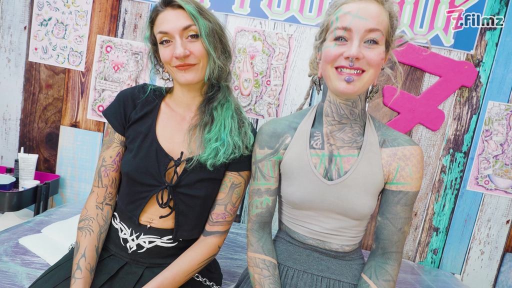 tattoo threesome turns anal heavily inked artist fucks friends ass while inking & cums on fresh tattoo