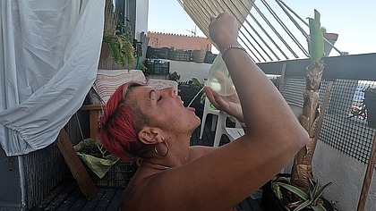 Drinking cum & piss from a condom