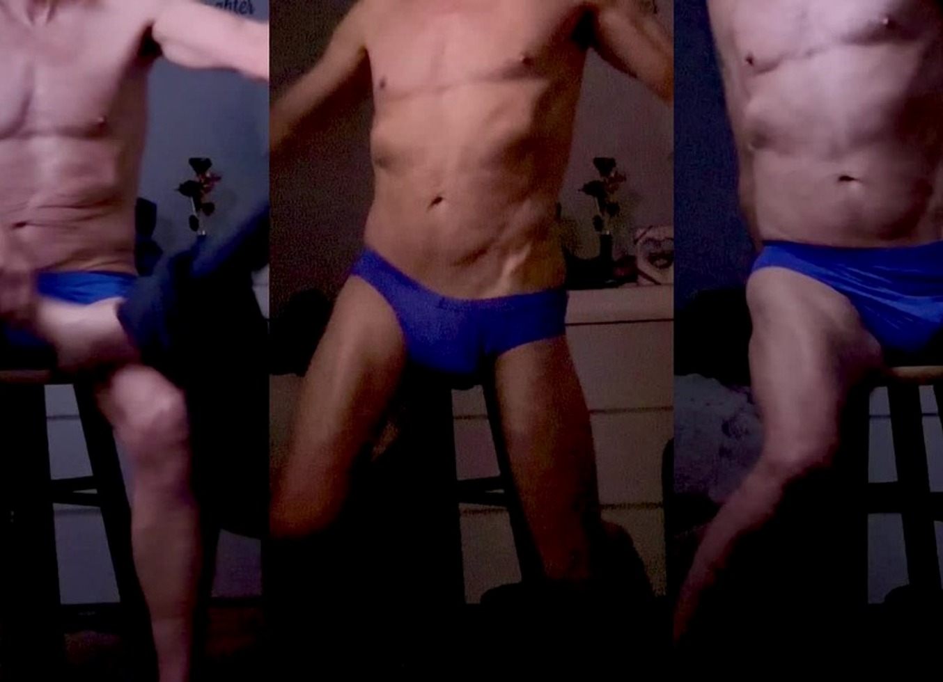 Onjon70 Before Bed On Stool In Blue Briefs With Television On