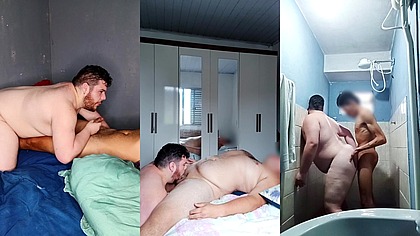 The wives have no idea what their husbands are doing to this delicious chubby guy (complete trilogy)