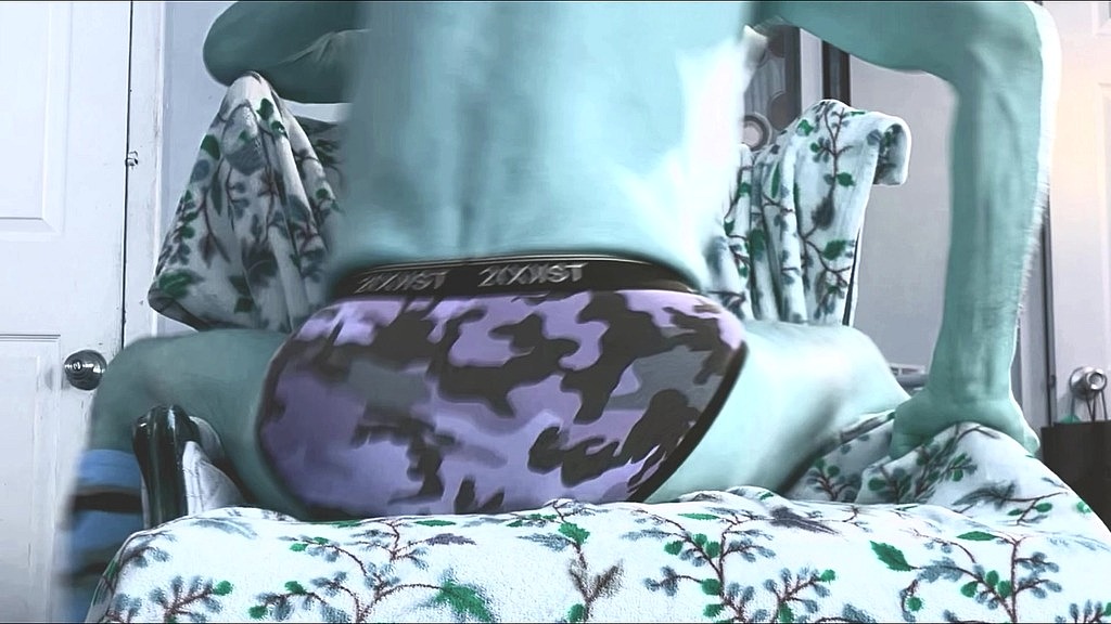 stop action groin stretching up close on chair with pattern in camo briefs and socks (Onjon70) stop action groin stretching up close on chair with pattern in camo briefs and socks (Onjon70)
