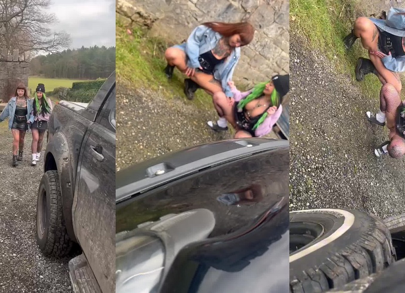 Goth Girls Desperate For A Pee Outside!