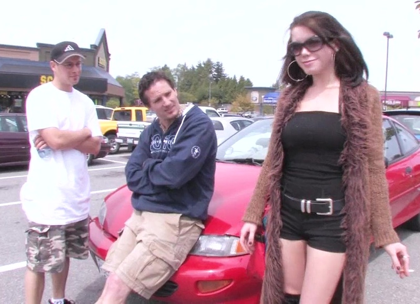 Guys Take A Street Hooker From The Supermarket Parking Lot To Their Flat For A Hard-Banging Threesome