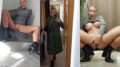Exhib au shopping ,masturbation en cabine et plug anal