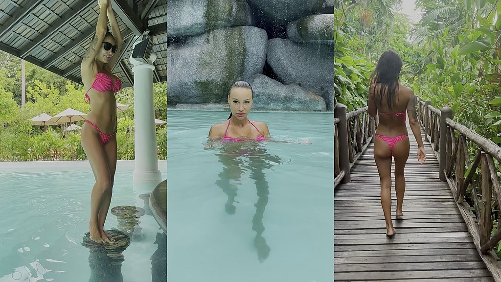 hot monika fox in pink bikini swims in pool and walks (Monika Fox) hot monika fox in pink bikini swims in pool and walks (Monika Fox)