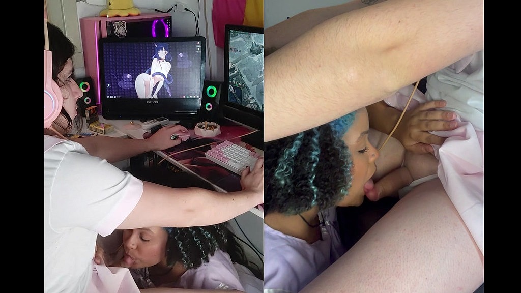trans girl getting a blowjob while playing games (Cutie, FoxyKai) trans girl getting a blowjob while playing games (Cutie, FoxyKai)