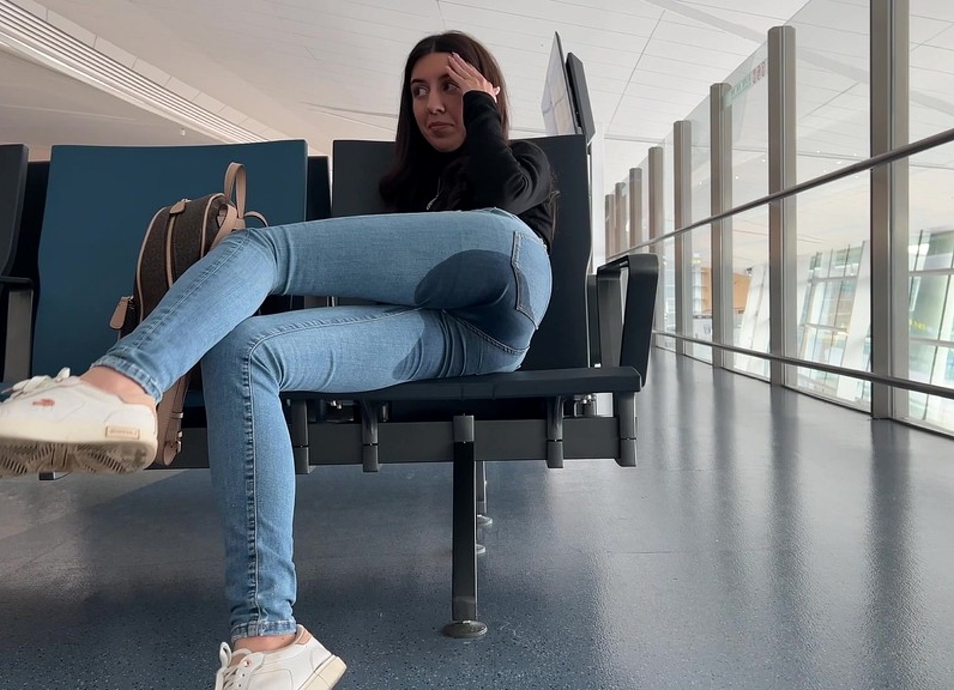 Risky Wetting Jeans In Airport Public Pee Desperation