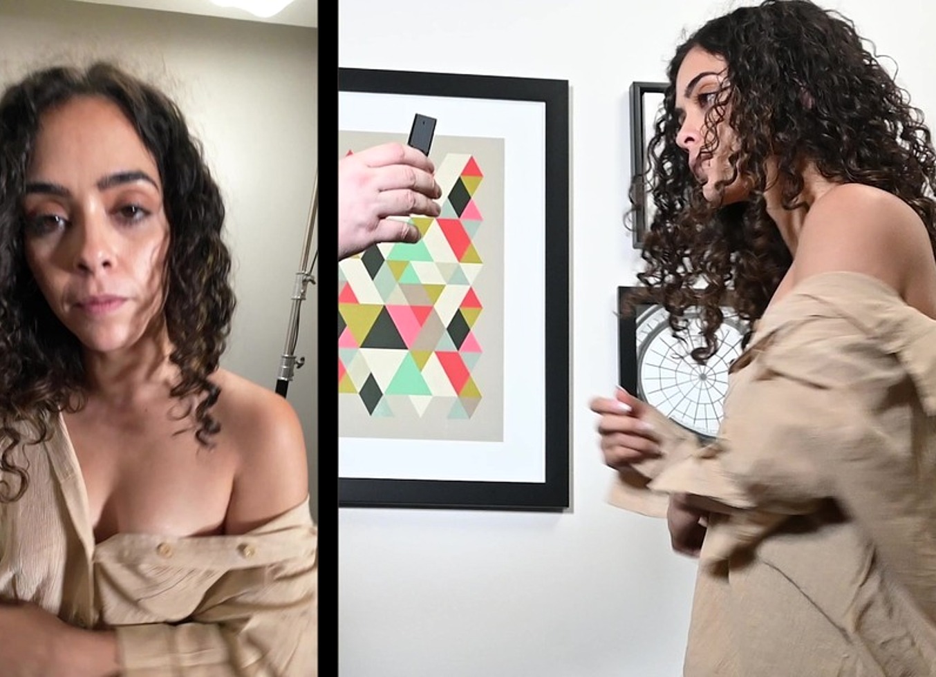 Jules Tries A Beige Button-Down Shirt With A Sexy Mini Skirt Cutie!!!