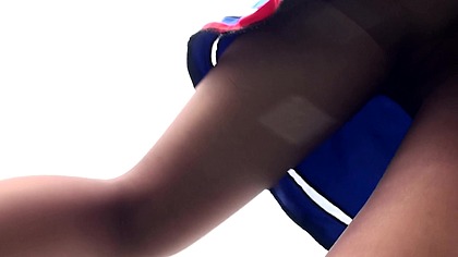 Cute Blonde In Cheerleader Uniform and Pantyhose and No Panties On Playing With Ball In Park