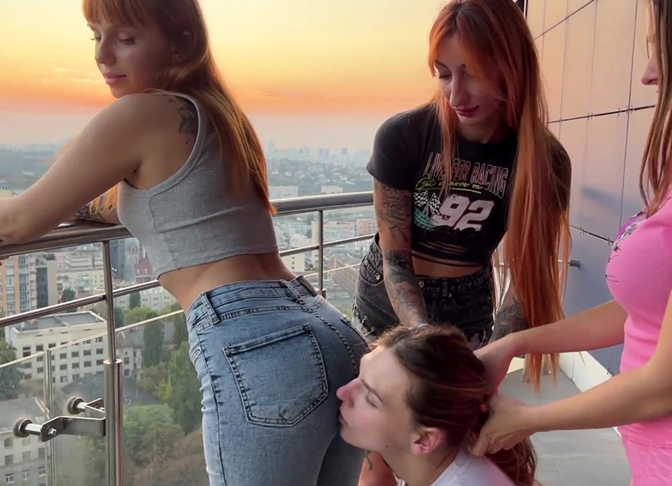Public Group Ass Worship and Lesbian Face Fucking Humiliation