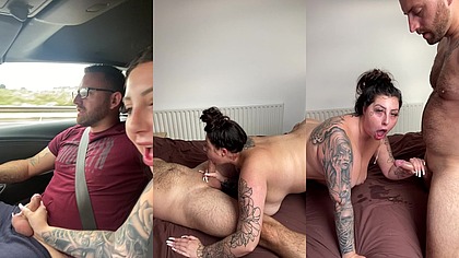 Maddison black sucks big white cock for a lift home to repay taxi man