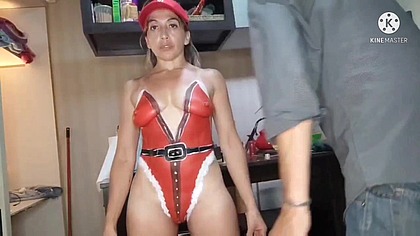 Art painting on my naked body, Mama Claus