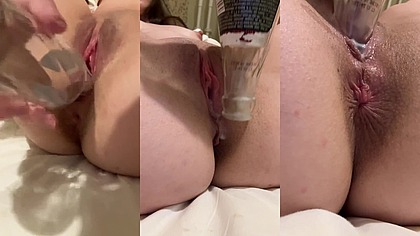 Horny Girl Fucks Her Pussy With A Bottle. Creamy Very Wet Pussy Close Up