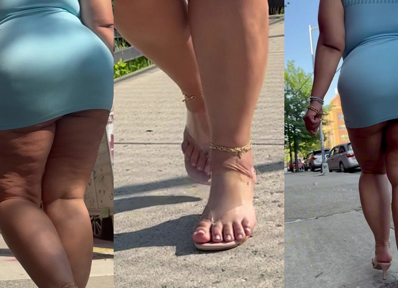 Puerto Rican Boricua Woman - Mini Skirt - High Heels Stilettos- Walking Slow Motion-Thick Legs-Ass Worship-Fat Ass