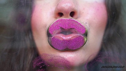 Melting Purple Metal Lips: Shiny Kisses & Messy Spit Play