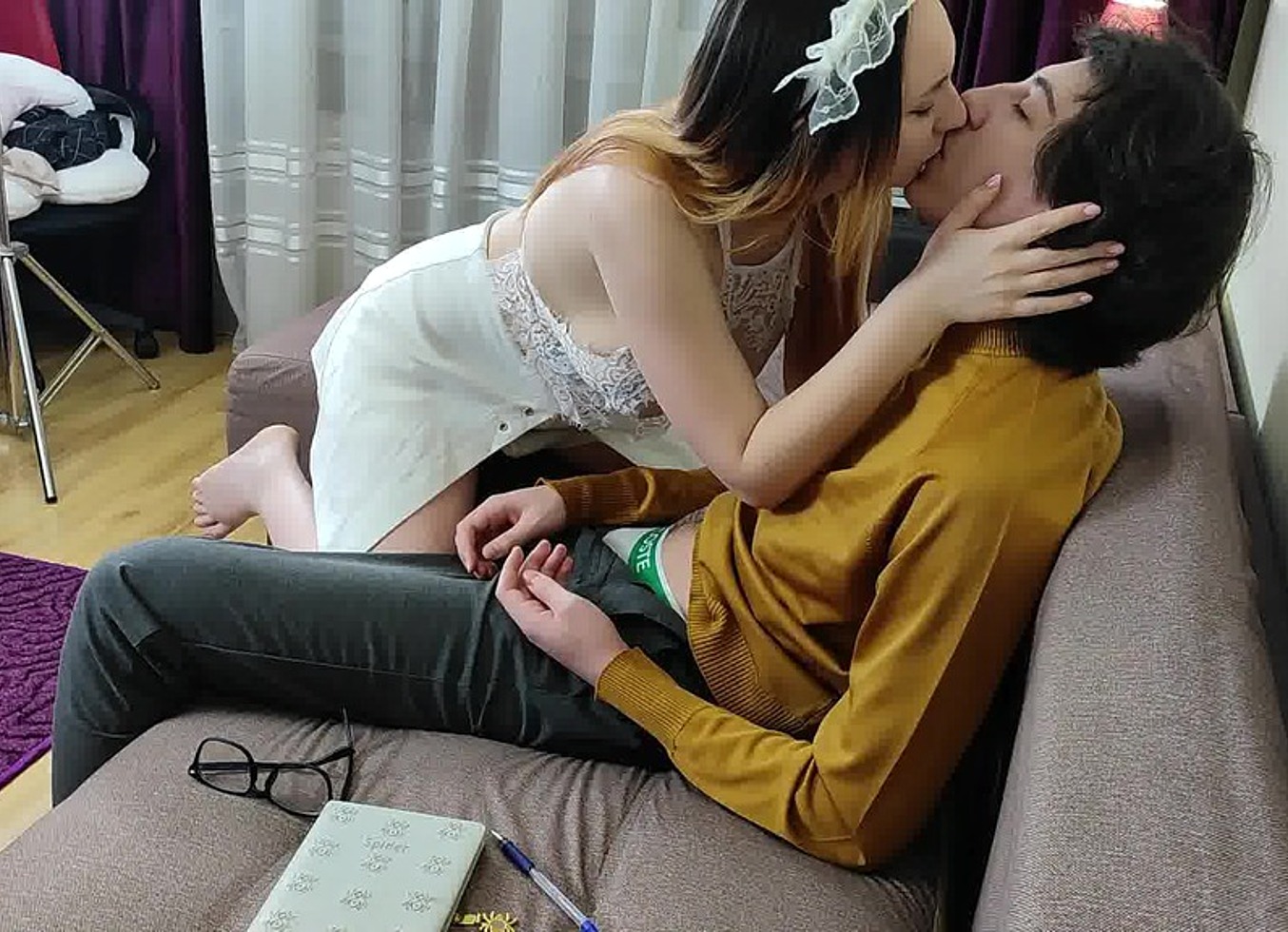 Aunt Cheated On Her Husband With Her Nephew Filmed On A Hidden Camera, She Tried To Justify Herself, But The Recording Shows How She Fucks With Another Guy, Sucks His Cock And Balls, As Well As A Crea