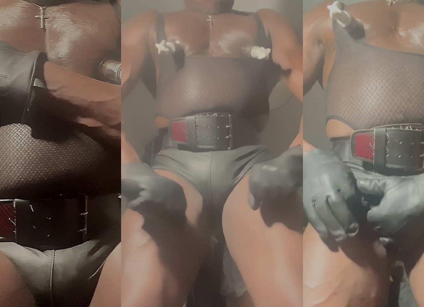 Tight Leather Shorts Vibrating Toy Stimulation & Titpump Flex Show
