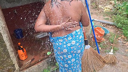 Hottest desi step sis bathing outside