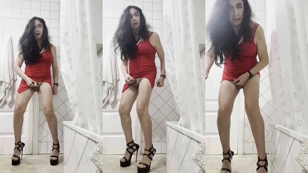 daniela monroe tv, ванна кімната, сексуальна червона сукня і барвисті високі підбори на платформі, мастурбація, анальний (Daniela Monroe Tv) daniela monroe tv, bathroom, sexy red dress and colorful platform high heels, masturbation, anal (Daniela Monroe Tv)