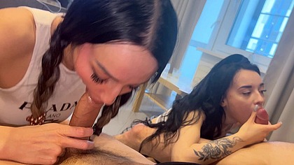 Home sex before filming double penetration porn double blowjob - Karolina Geiman & Oliver Trunk