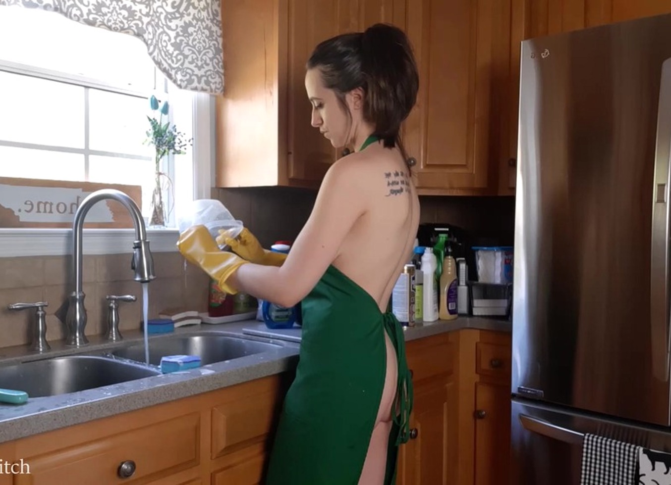 Sage Eldritch Washing Dishes Nude With Starbucks Apron On