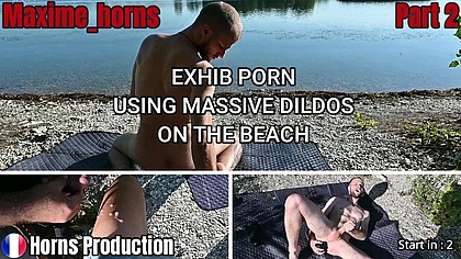 Public Using massive dildos on the beach